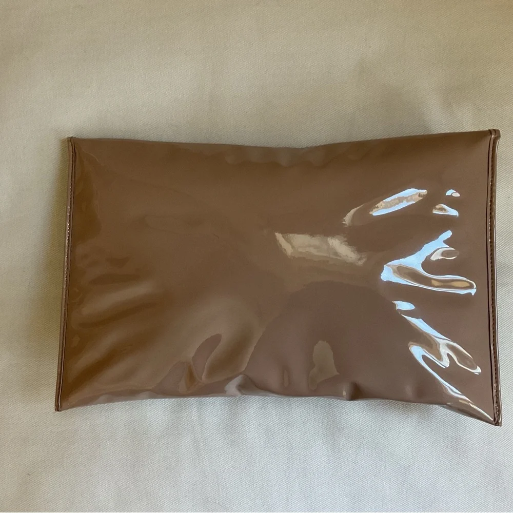 David Mehler for Dame Mocha Shiny Patent & Snakeskin Envelope Clutch VTG 70’s